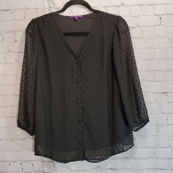 West Kei black embossed polka dot blouse size S - Picture 1 of 10